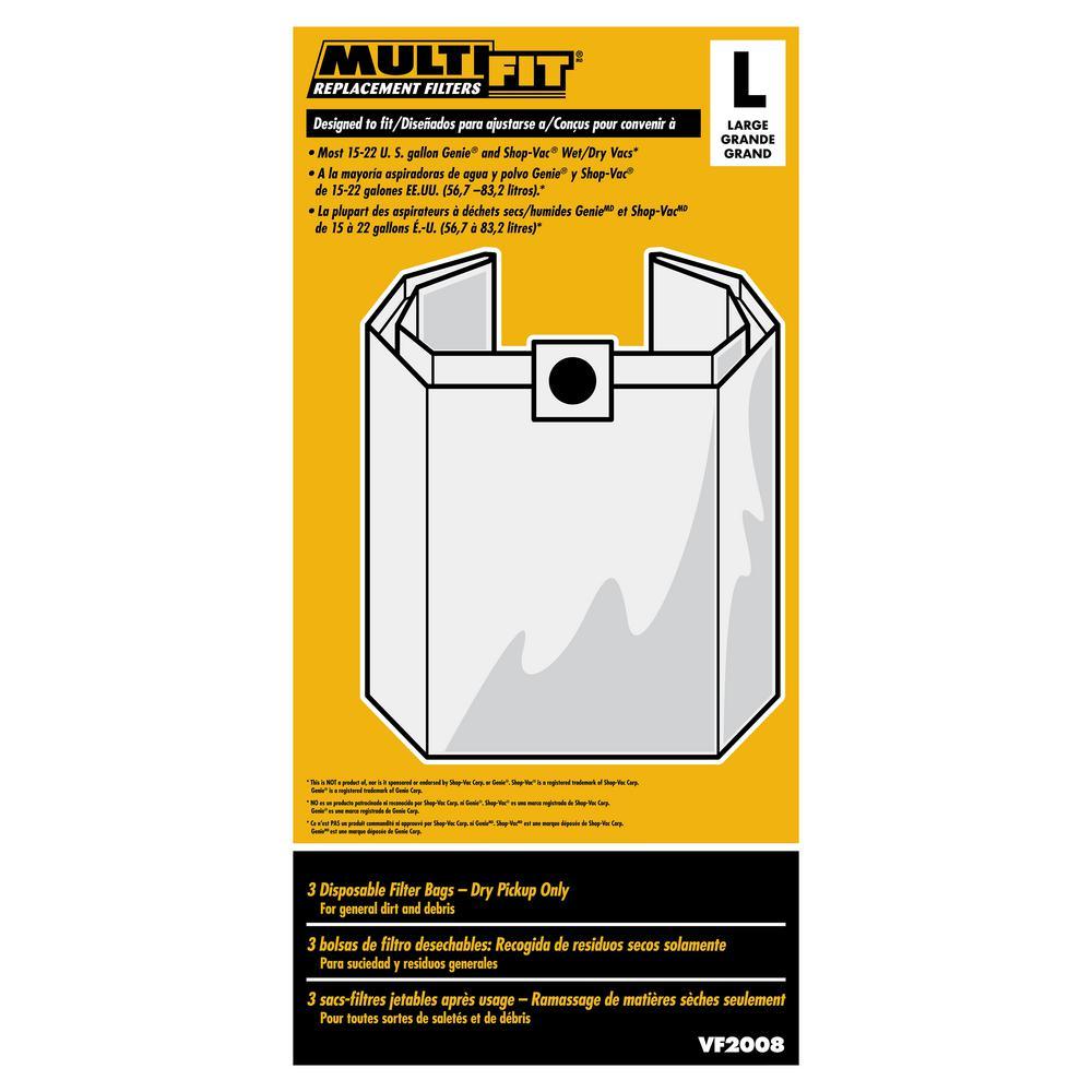15 Gal. to 22 Gal. Dust Collection Bags for Genie and Shop-Vac Wet/Dry Vacuums (3-Pack) - Super Arbor
