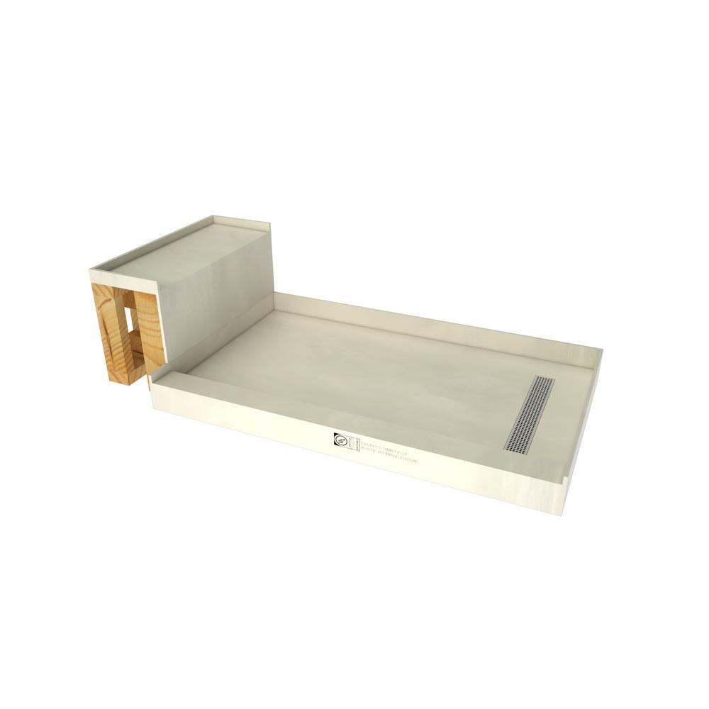 Base'N Bench 36 in. x 72 in. Single Threshold Shower Base and Bench Kit with Right Drain in Polished Chrome - Super Arbor