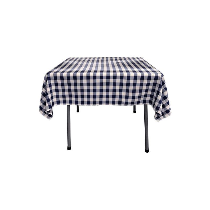 52 in. x 52 in. White and Navy Blue Polyester Gingham Checkered Square Tablecloth