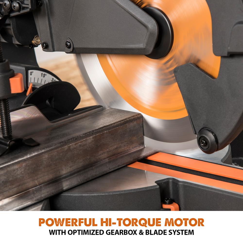 15 Amp 10 in. Sliding Compound Miter Saw with Laser Guide, Dust Bag, 10 ft. Rubber Power Cord, Multi-Material 28-T Blade - Super Arbor