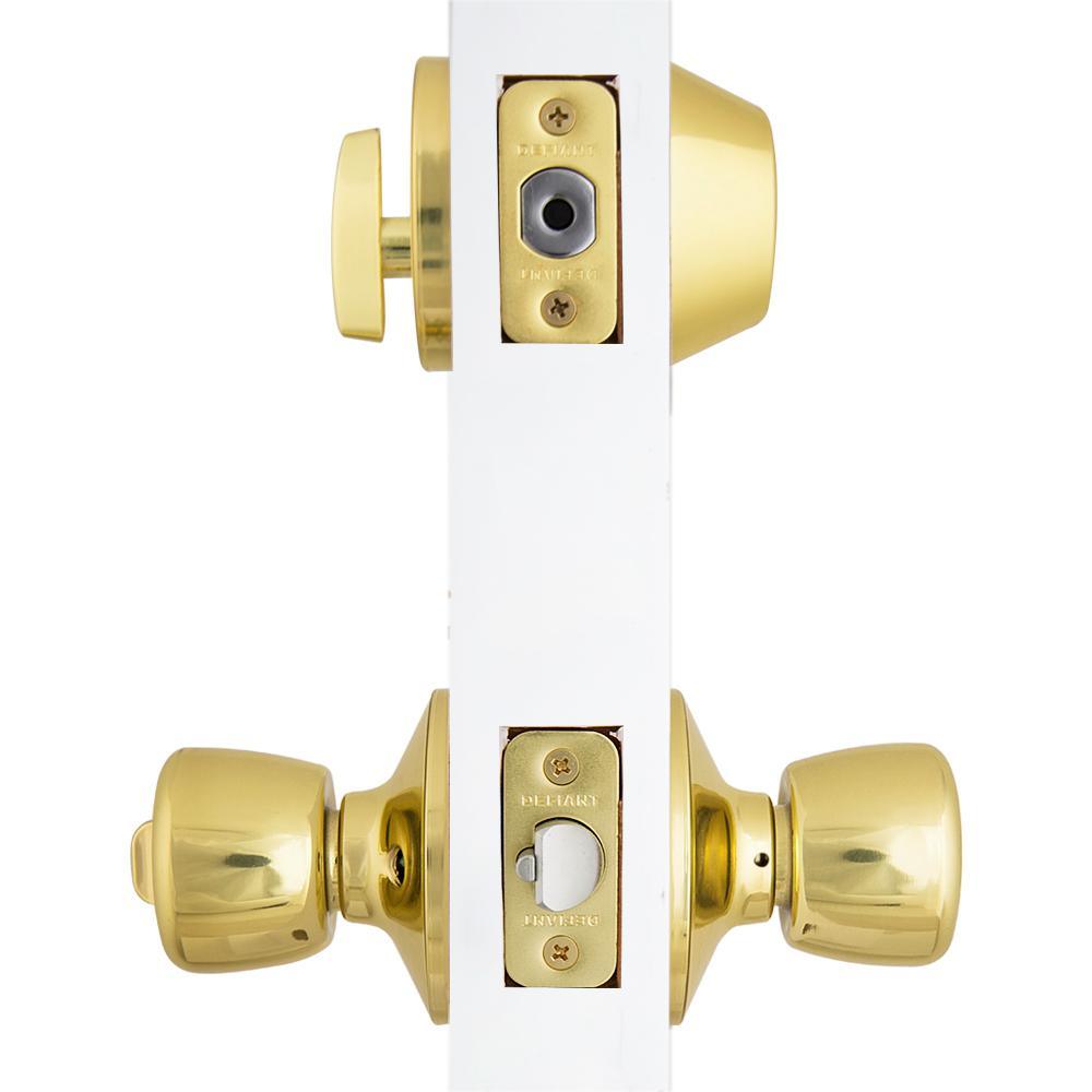 Waterbury Polished Brass Keyed Entry Door Knob with Single Cylinder Deadbolt Combo Pack Master Pinned - Super Arbor