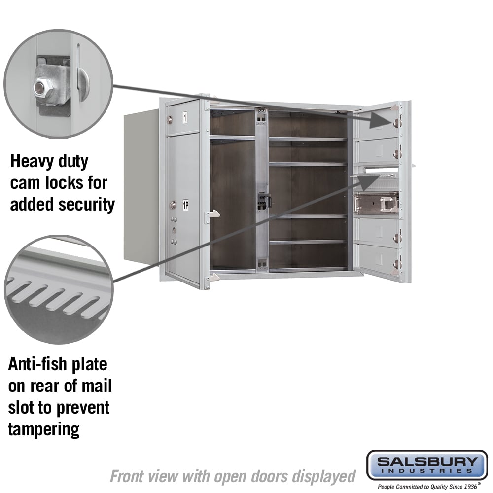 Salsbury 3700 Horizontal Series Recessed Mount Mailbox, 5 Compartments + 1 Parcel Locker