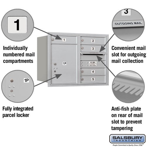 6 Door High Recessed Mounted 4C Horizontal Mailbox with Parcel Locker - Rear Loading