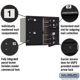 6 Door High Recessed Mounted 4C Horizontal Mailbox with Parcel Locker - Black, USPS Approved
