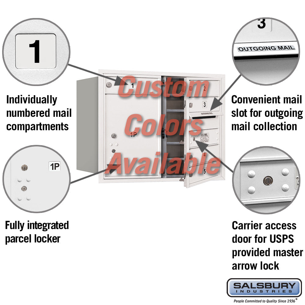 Recessed Mounted 4C Horizontal Mailbox - 6 Door High Unit with Parcel Locker