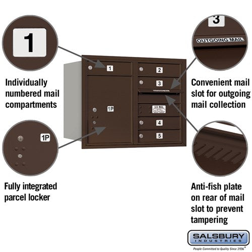 6 Door High Recessed Mounted 4C Horizontal Mailbox with Parcel Locker - Rear Loading