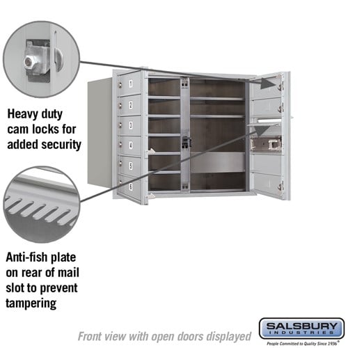 Salsbury 3700 Horizontal Series 9-Compartment Recessed Mount Mailbox, Front-Loading Aluminum