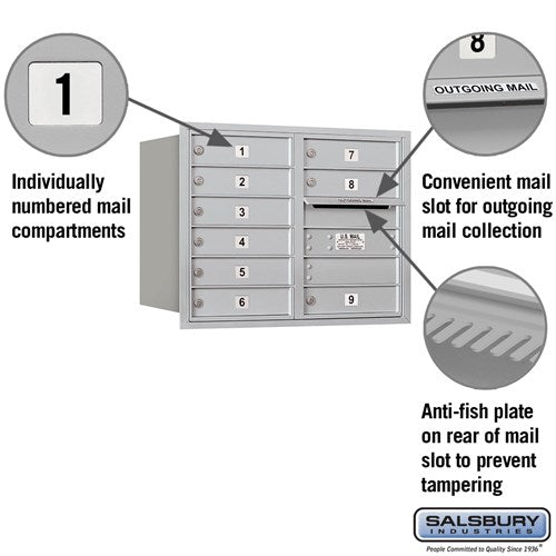 6 Door High Recessed Mounted 4C Horizontal Mailbox with 9 Doors in Aluminum - Rear Loading