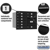 6 Door High Recessed Mounted 4C Horizontal Mailbox with 9 Doors in Black - Rear Loading