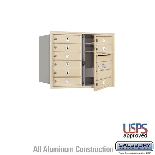 6 Door High Recessed Mounted 4C Horizontal Mailbox with 9 Doors in Sandstone - Front Loading