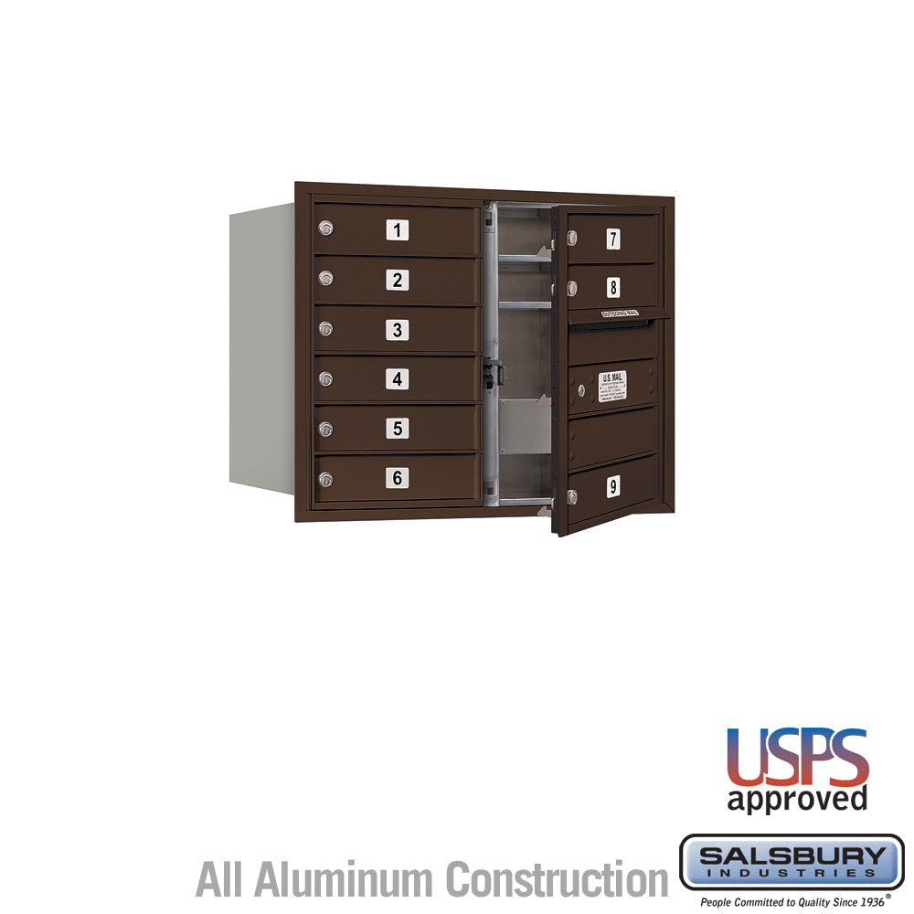 9-Door Bronze Recessed Mounted Mailbox with USPS Access
