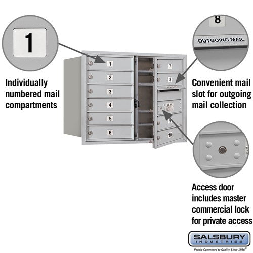 6 Door High Recessed Mounted 4C Horizontal Mailbox with 10 Doors - Private Access - Front Loading