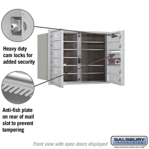 6 Door High Recessed Mounted 4C Horizontal Mailbox with 10 Doors in Aluminum - Front Loading