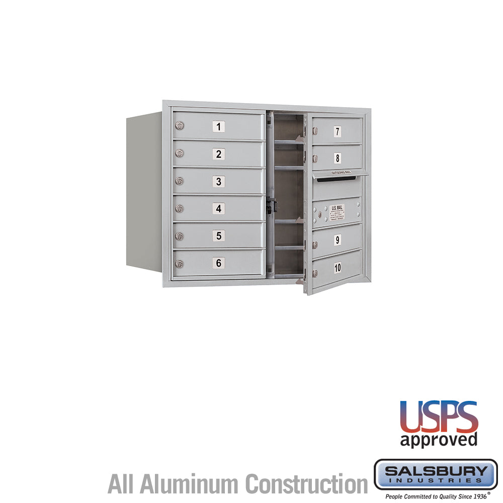 6 Door High Recessed Mounted 4C Horizontal Mailbox with 10 Doors in Aluminum - Front Loading