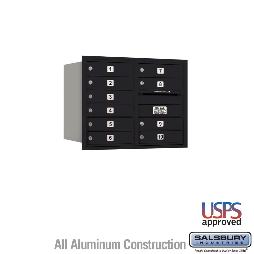 10-Door Black Recessed Mounted Mailbox with USPS Access