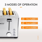 1500 W 4-Slice Silver Wide Slot Toaster with 6 Bread Shade Settings and Removable Crumb Tray