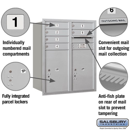 10 Door High Recessed Mounted 4C Horizontal Mailbox with Parcel Lockers - Rear Loading