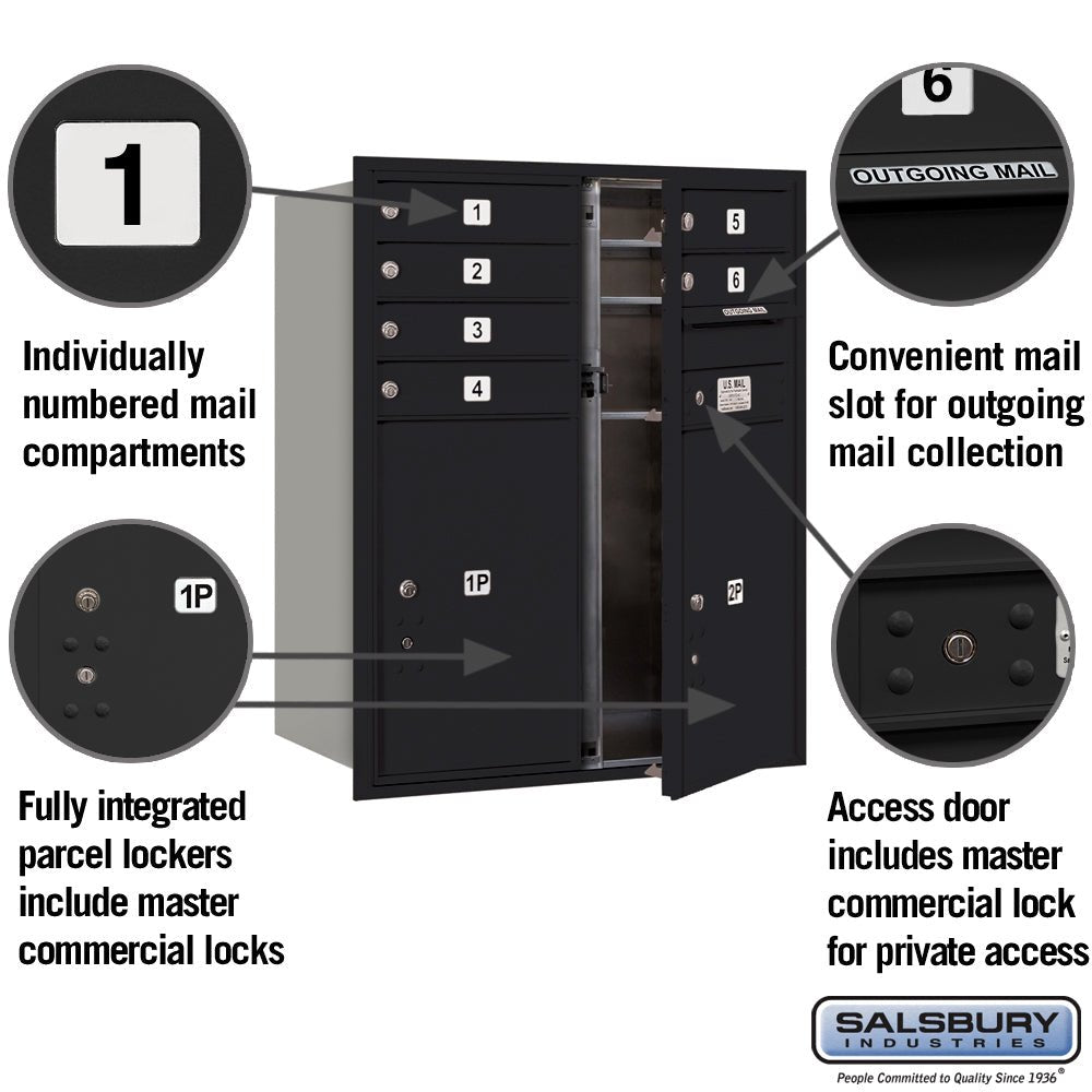 10 Door High Recessed Mounted 4C Horizontal Mailbox with Parcel Lockers - Black