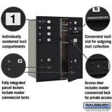 10 Door High Recessed Mounted 4C Horizontal Mailbox with Parcel Lockers - Black