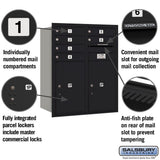 10 Door High Recessed Mounted 4C Horizontal Mailbox with Parcel Lockers - Black, Rear Loading