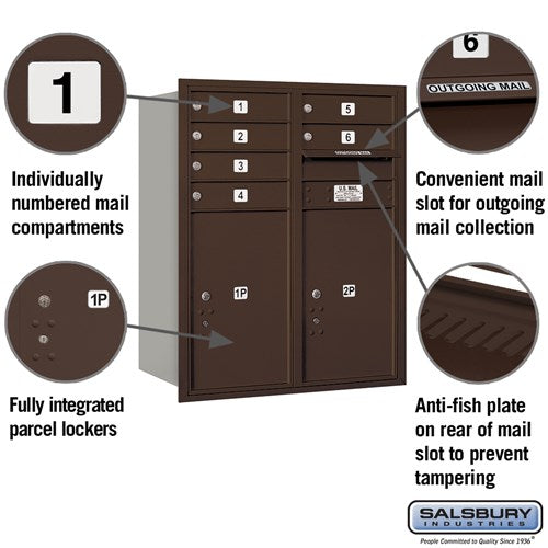 10 Door High Recessed Mounted 4C Horizontal Mailbox with Parcel Lockers - Bronze