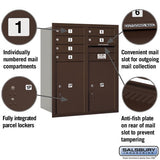 10 Door High Recessed Mounted 4C Horizontal Mailbox with Parcel Lockers - Bronze