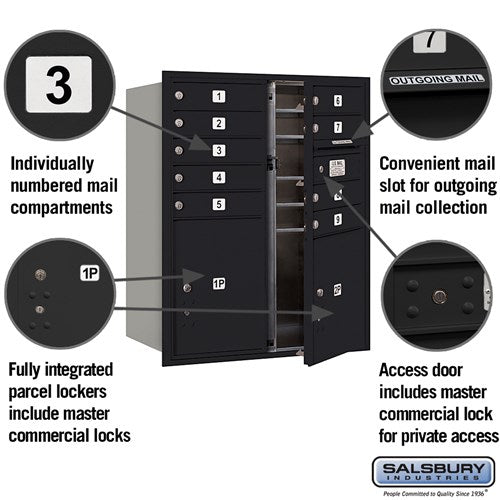 10 Door High Recessed Mounted 4C Horizontal Mailbox with Parcel Lockers - Black - Private Access