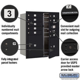 Salsbury 3700 Horizontal Series Recessed Mount Mailbox, 9 Compartments with 2 Parcel Lockers