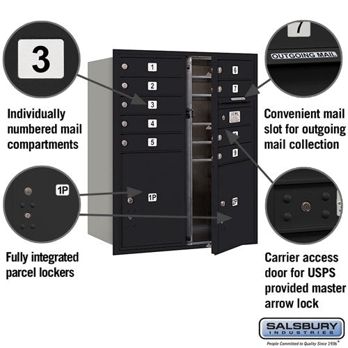 10-Door High Recessed Mounted 4C Horizontal Mailbox with Parcel Lockers - Black, USPS Approved