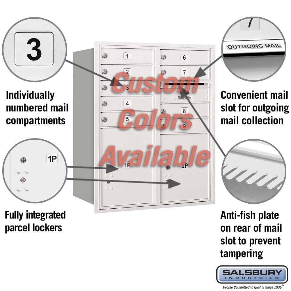 Recessed Mounted 4C Horizontal Mailbox - 10 Door High Unit, Double Column, Rear Loading, USPS Approved