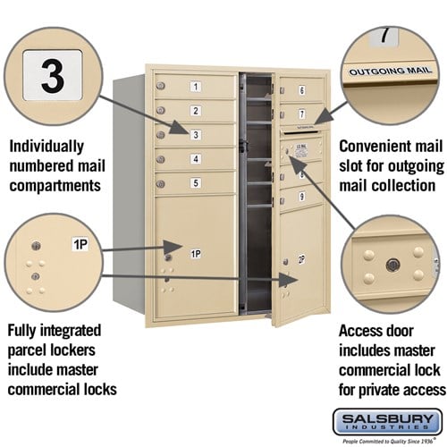 10 Door High Recessed Mounted 4C Horizontal Mailbox with Parcel Lockers - Sandstone - Private Access