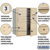 10 Door High Recessed Mounted 4C Horizontal Mailbox with Parcel Lockers - Sandstone - Private Access