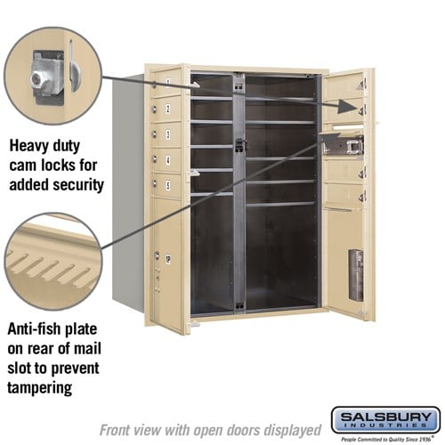 10 Door High Recessed Mounted 4C Horizontal Mailbox with Parcel Lockers - Sandstone - Private Access