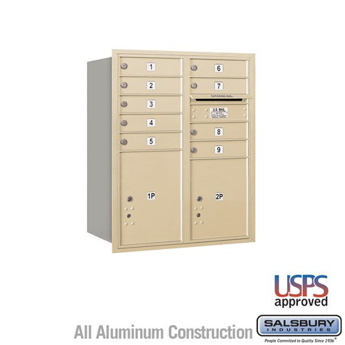 10 Door High Recessed Mounted 4C Horizontal Mailbox with Parcel Lockers - Sandstone