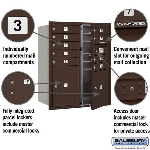 10 Door High Recessed Mounted Mailbox with Parcel Lockers in Bronze