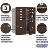 10 Door High Recessed Mounted Mailbox with Parcel Lockers in Bronze