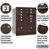 10 Door High Recessed Mounted 4C Horizontal Mailbox with Parcel Lockers - Bronze - Rear Loading