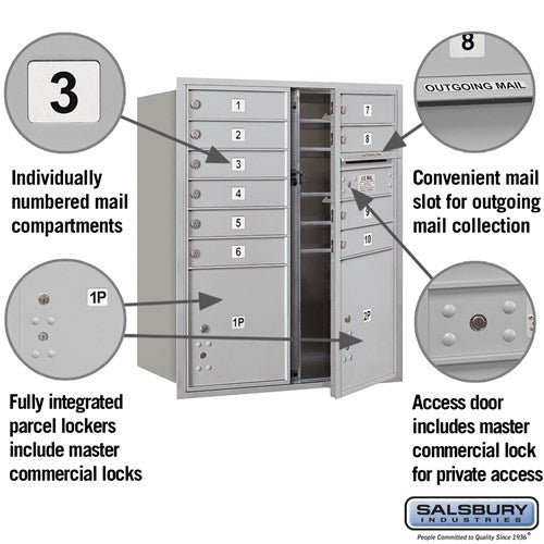 10 Door High Recessed Mounted 4C Horizontal Mailbox with Parcel Lockers - Front Loading