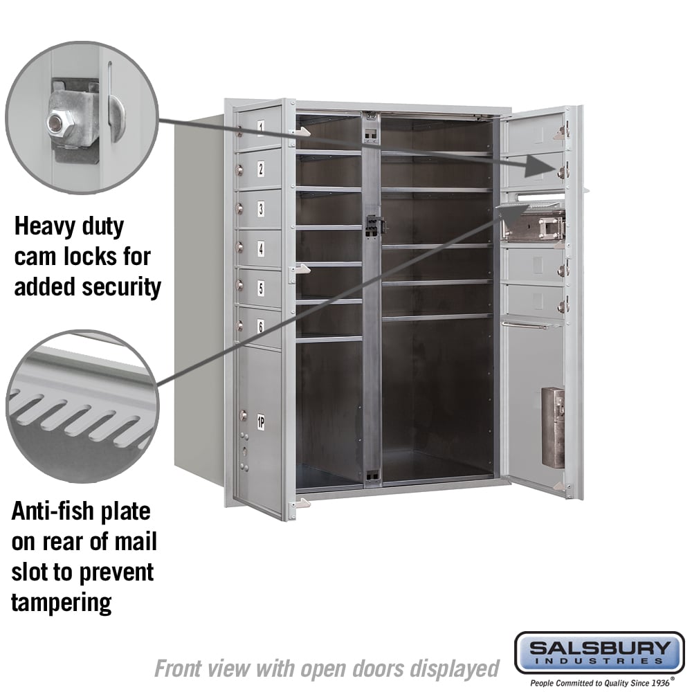 Salsbury 3700 Horizontal Series 10‑Compartment Recessed Mount Mailbox, Front-Loading, Double Column