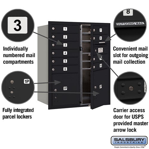 10 Door High Recessed Mounted 4C Horizontal Mailbox with Parcel Lockers - Black