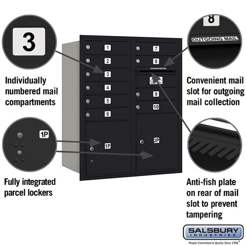10 Door High Recessed Mounted 4C Horizontal Mailbox with Parcel Lockers - Rear Loading