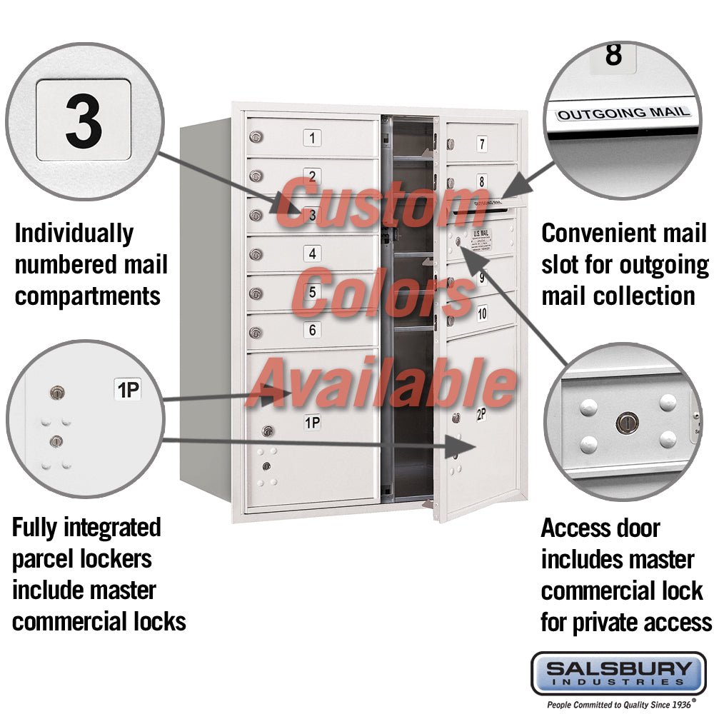 Recessed Mounted 4C Horizontal Mailbox - 10 Door High Unit - Double Column - Custom Color - Front Loading - Private Access