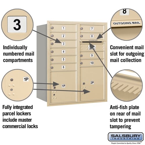 10 Door High Recessed Mounted 4C Horizontal Mailbox with Parcel Lockers - Rear Loading