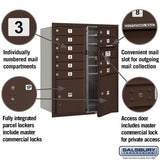 10 Door High Recessed Mounted 4C Horizontal Mailbox with Parcel Lockers - Bronze - Private Access