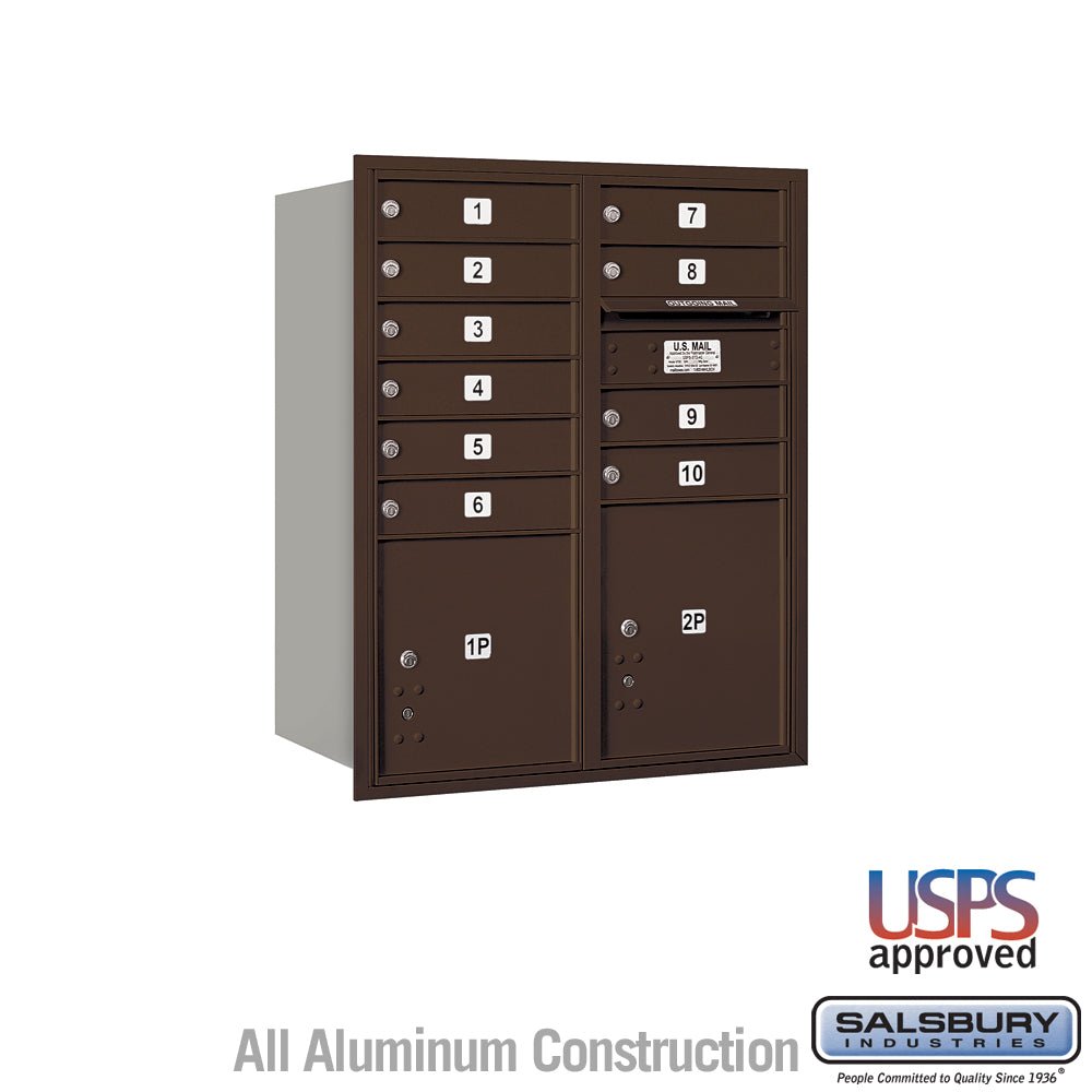 10 Door High Recessed Mounted 4C Horizontal Mailbox with Parcel Lockers - Bronze - USPS Approved