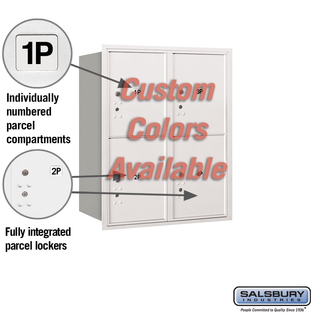 Recessed Mounted 4C Horizontal Mailbox with Parcel Lockers - Rear Loading