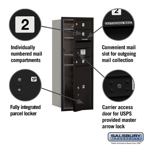 10 Door High Recessed Mounted 4C Horizontal Mailbox with Parcel Locker - Black