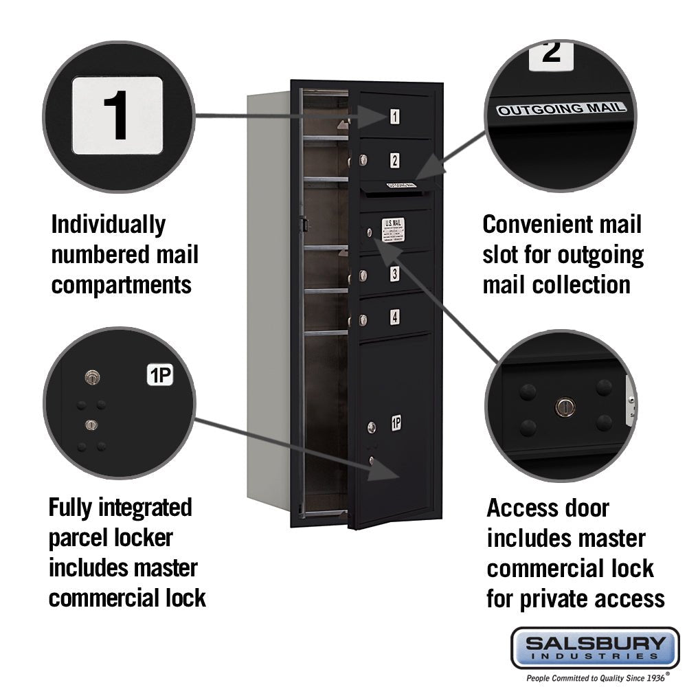 10 Door High Recessed Mounted 4C Horizontal Mailbox with Parcel Locker - Black
