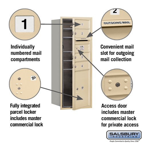 10 Door High Recessed Mounted 4C Horizontal Mailbox with Parcel Locker in Sandstone
