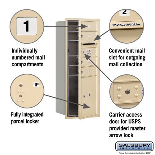 10-Door High Recessed Mounted 4C Horizontal Mailbox with Parcel Locker in Sandstone